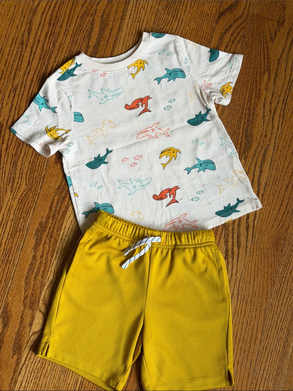 Kids Shark Print Tee and Yellow Shorts Set